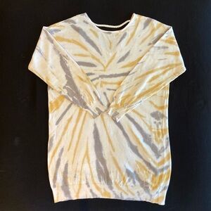 Cato Women’s Sweater Dress Tunic V-Back Yellow/Gray/White Size Medium